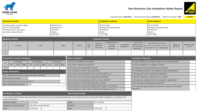 non domestic gas installation