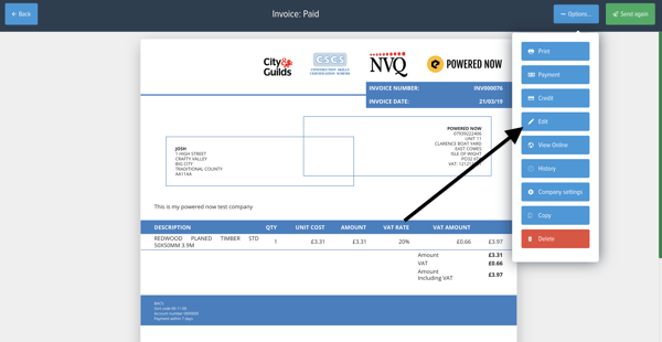 Powered Now, changing invoice quote number