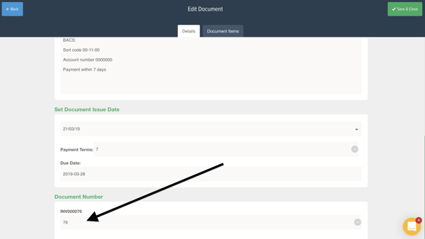 Powered Now, changing invoice quote number