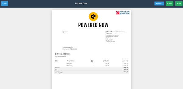 Powered Now, purchase order