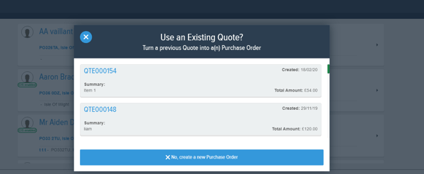 Powered Now, Creating a Purchase Order From a Quote