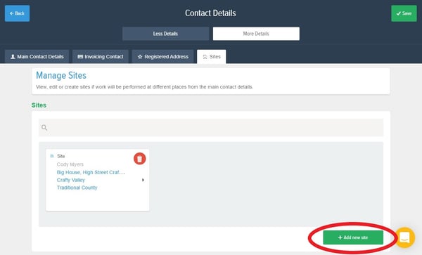Powered Now, Adding a Site to a Contact