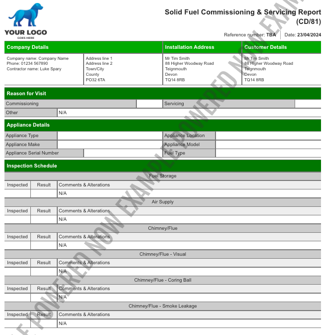 solid fuel commissioning & servicing report