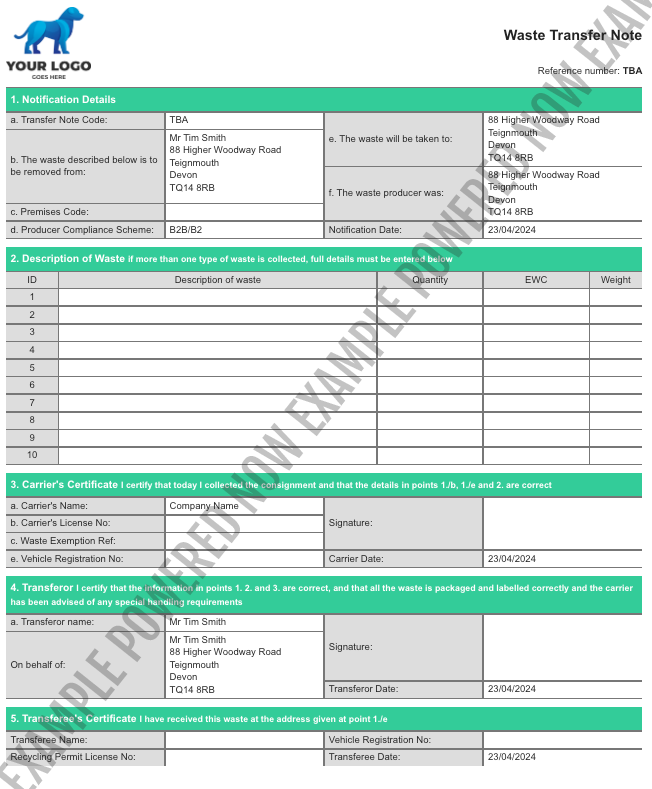 waste transfer note