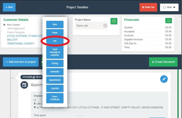 Powered Now, adding a PDF to a project