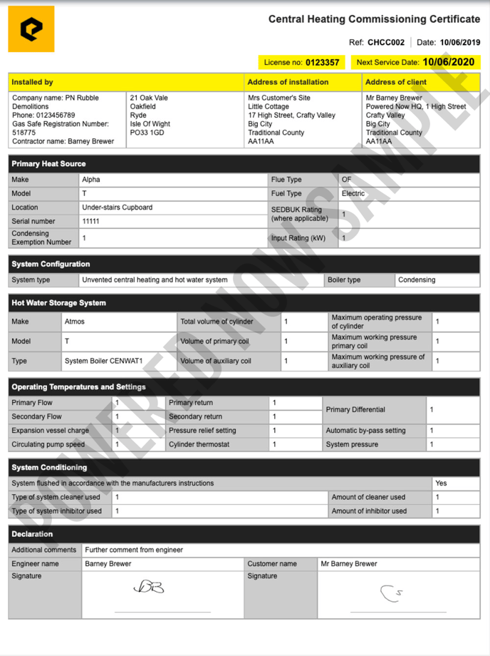 Commissioning Certificate Commissioning Certificate