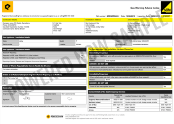 Gas Warning Advice Notice Gas Safe (Pad 20)
