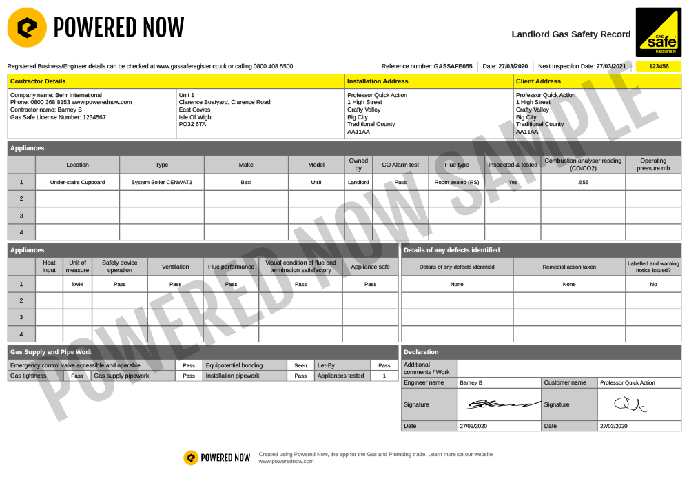 Gas Safety Record (CP12)