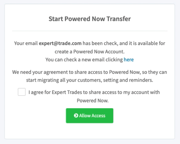 start powered now transfer