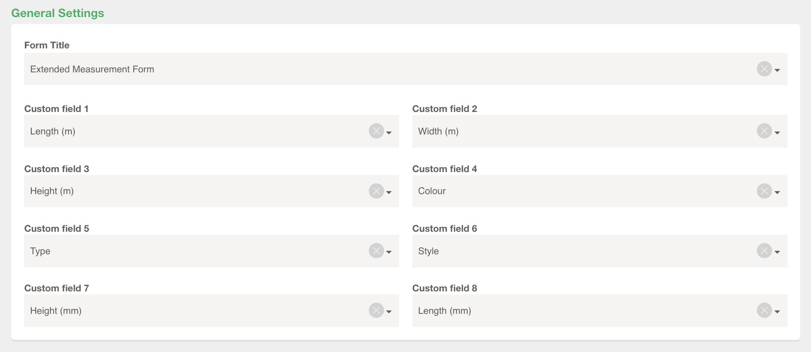 Measurement form settings