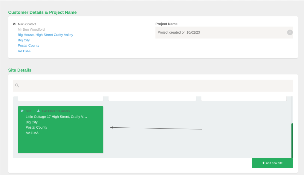 create a project assigned to that site address