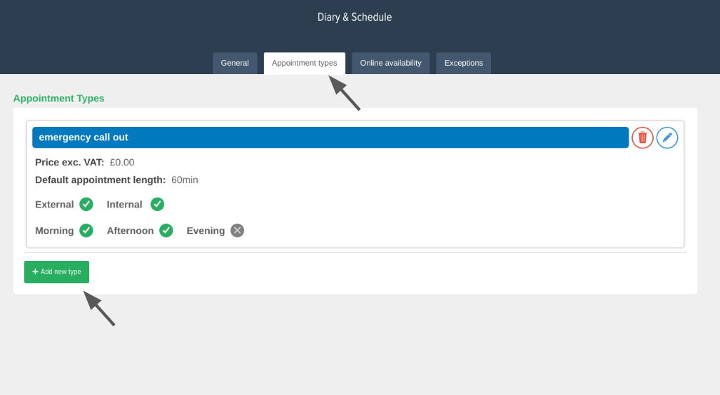 powered now diary and schedule settings